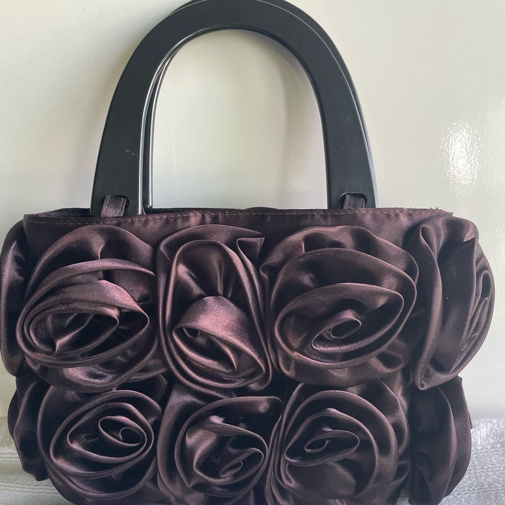Chocolate Satin Rosette Evening Bag